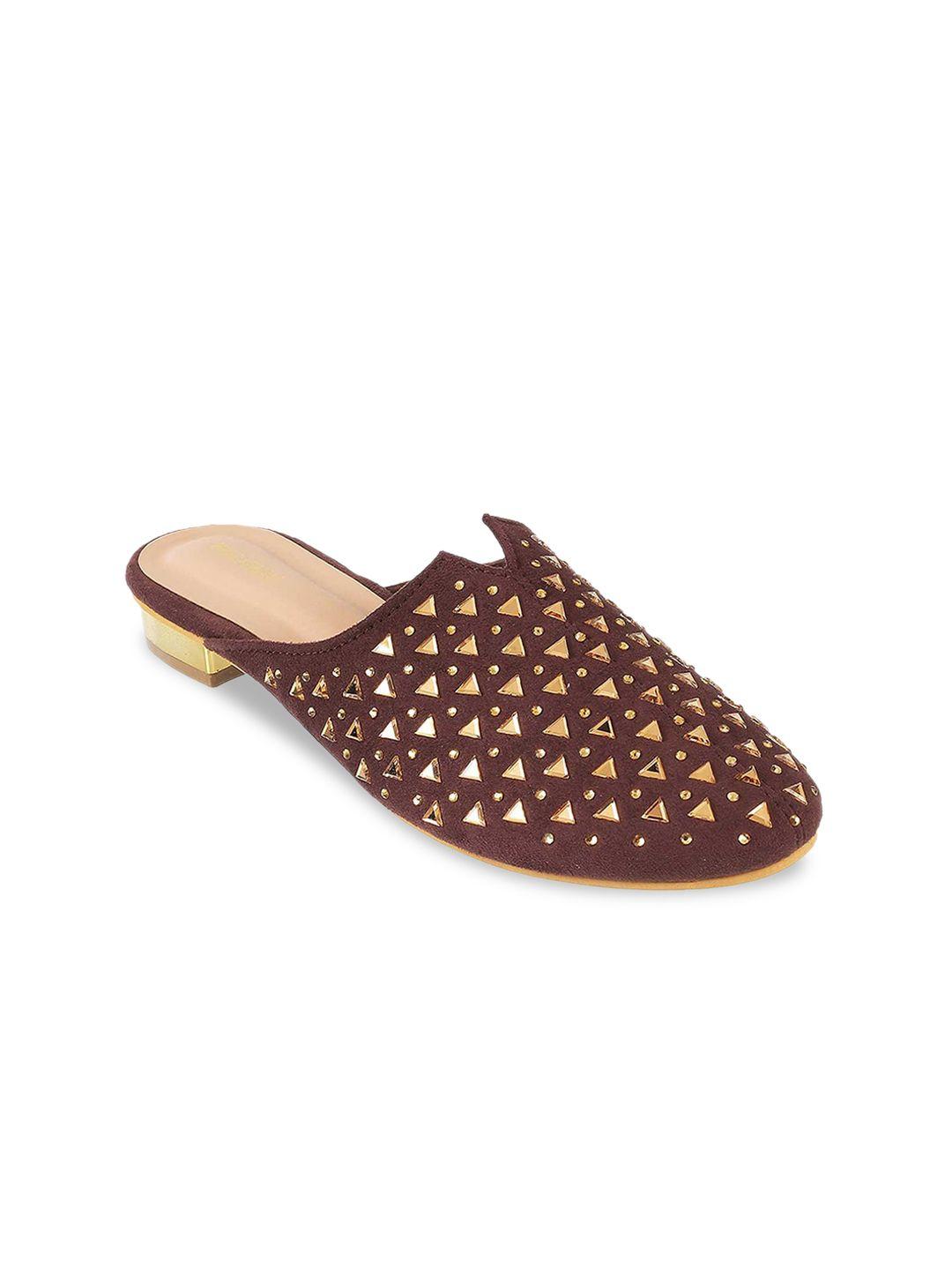 walkway by metro women brown embellished mules