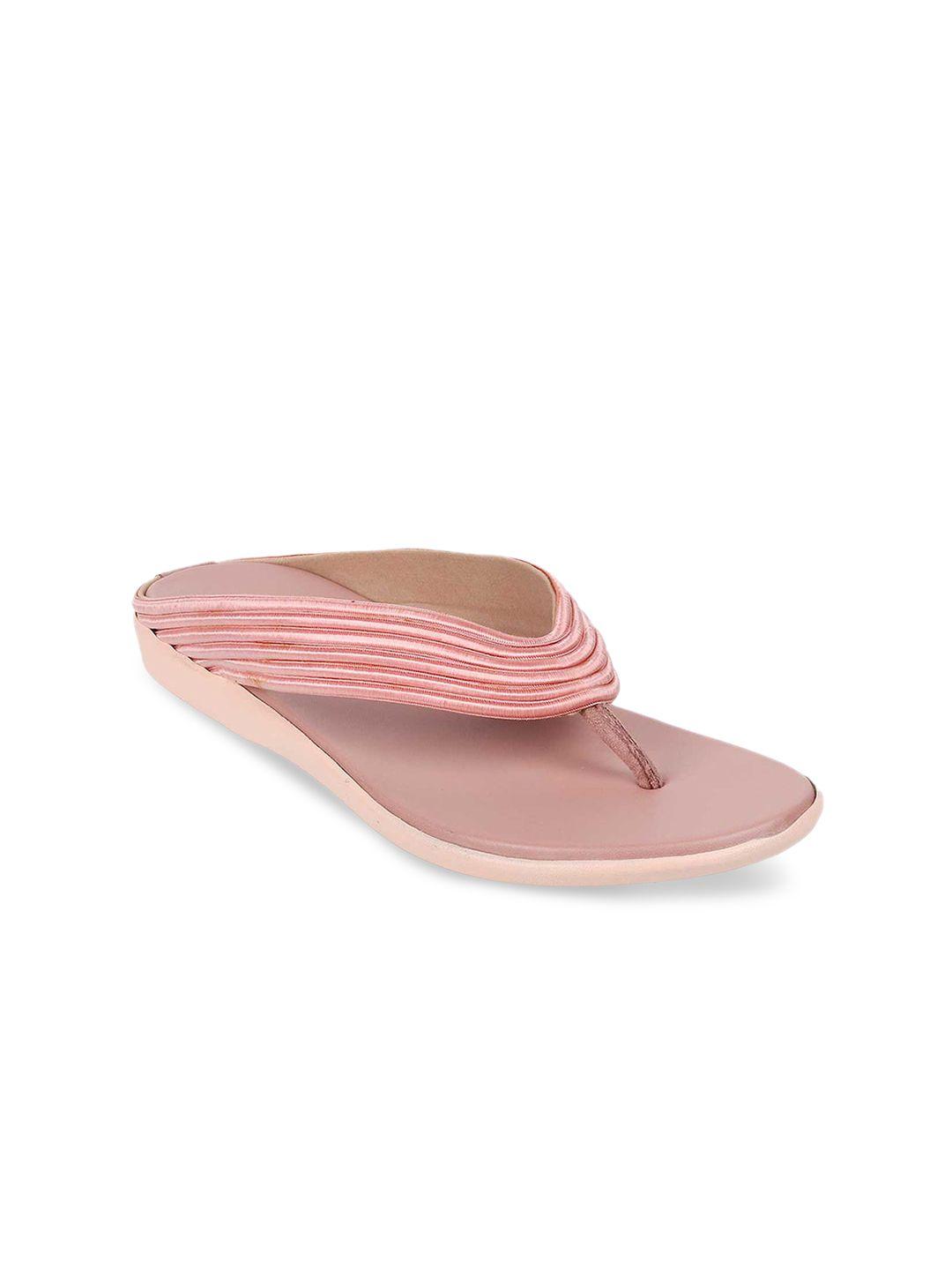 walkway by metro women peach-coloured striped t-strap flats