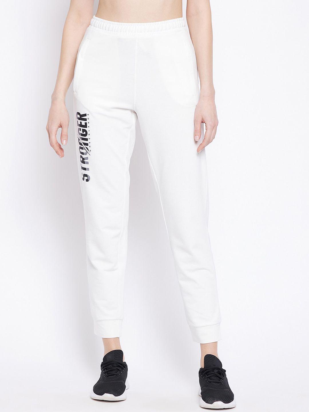 unpar women white solid cotton joggers