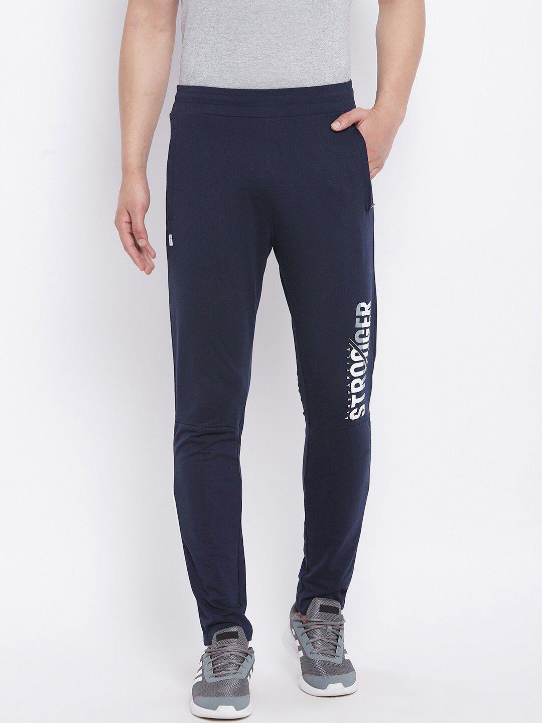 unpar men navy blue solid cotton track pants