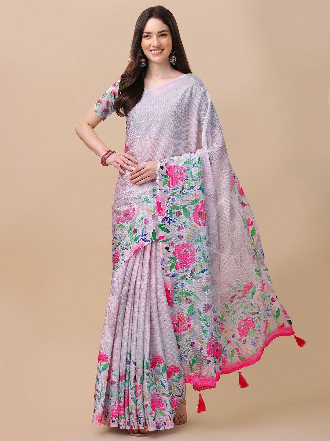 mitera purple & green floral printed saree