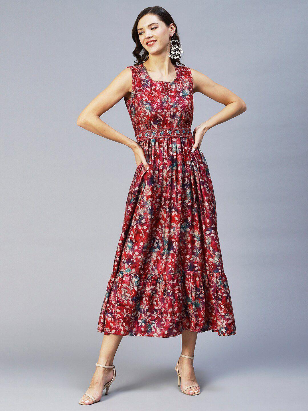 fashor women maroon floral maxi dress