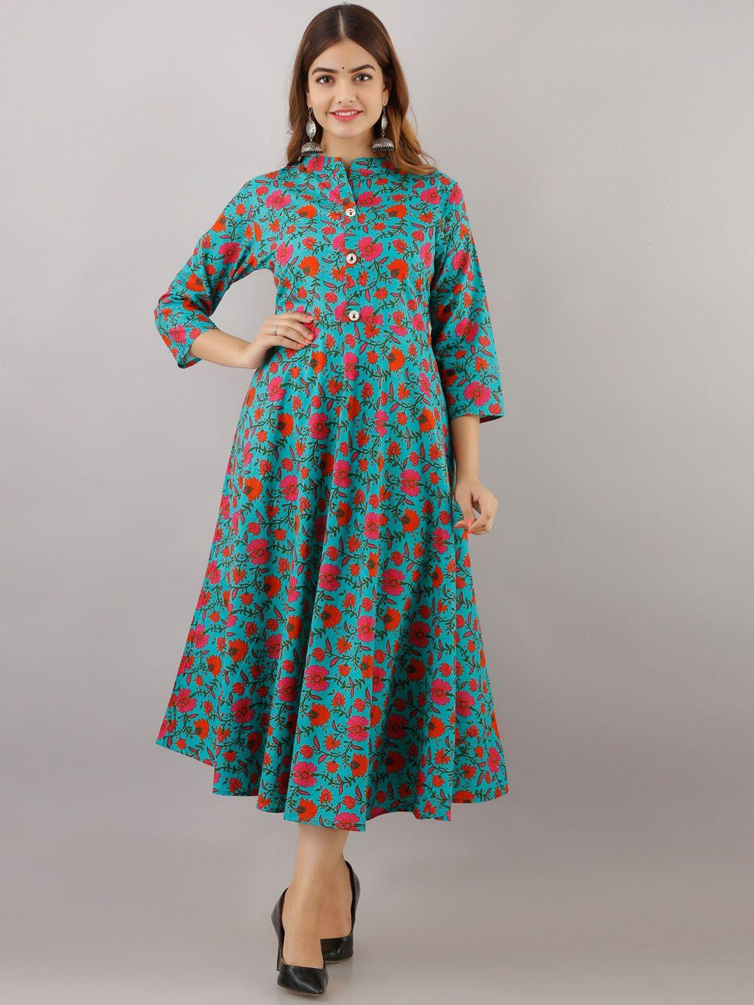 women touch women turquoise blue floral printed floral anarkali kurta