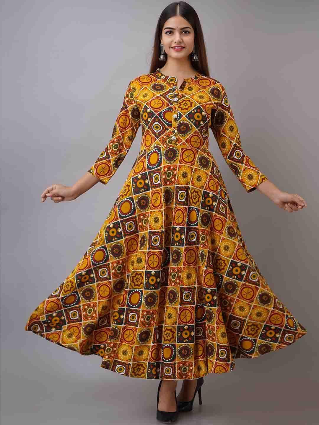 women touch women yellow ethnic motifs printed floral anarkali kurta