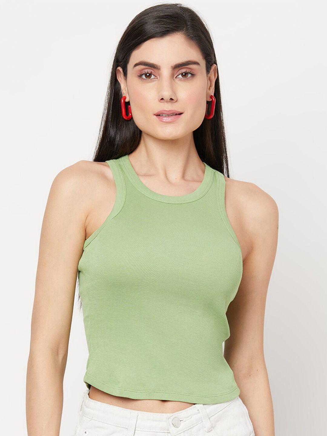 yoonoy women green back rib crop top