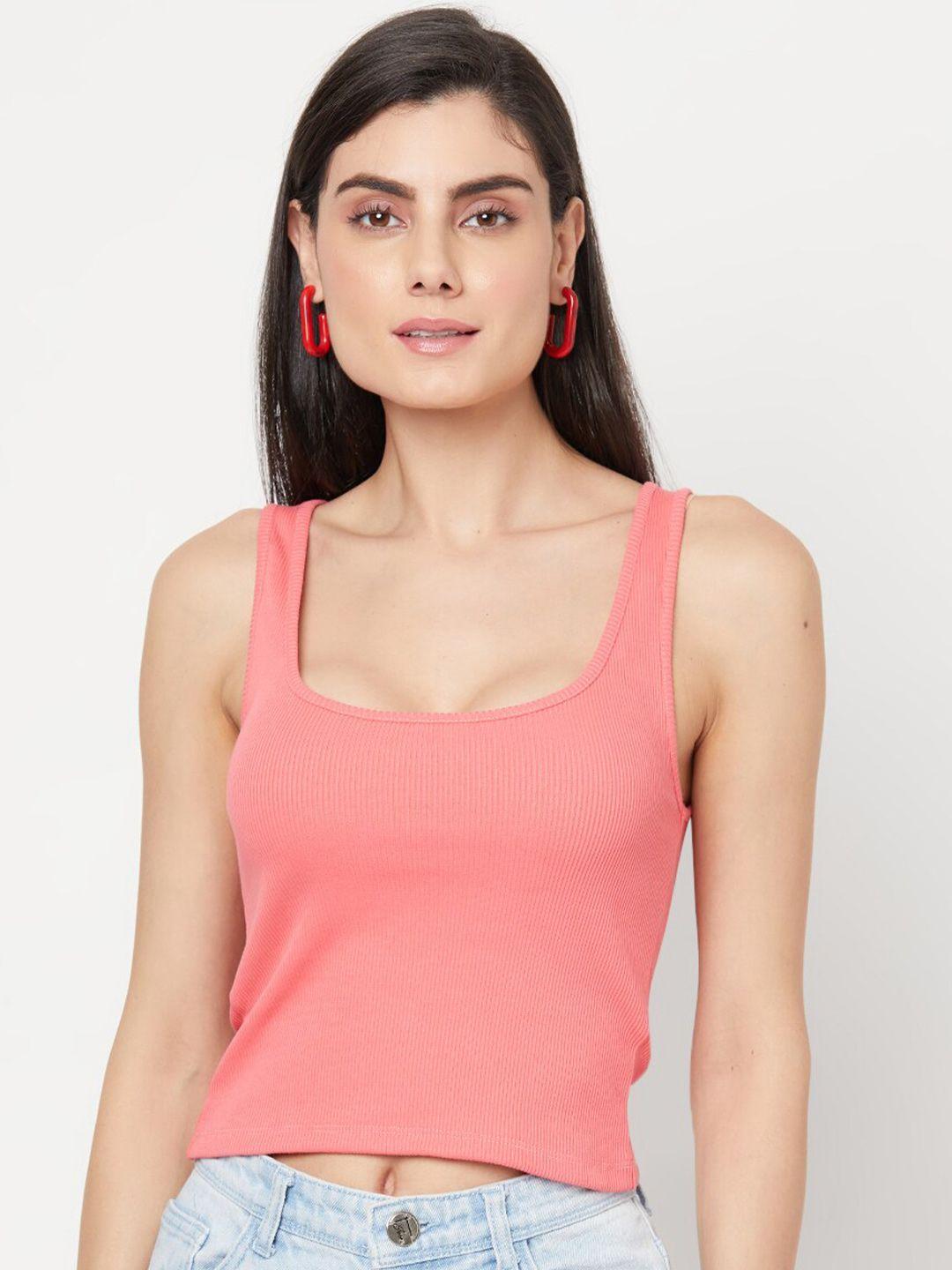 yoonoy women peach-coloured tank crop top