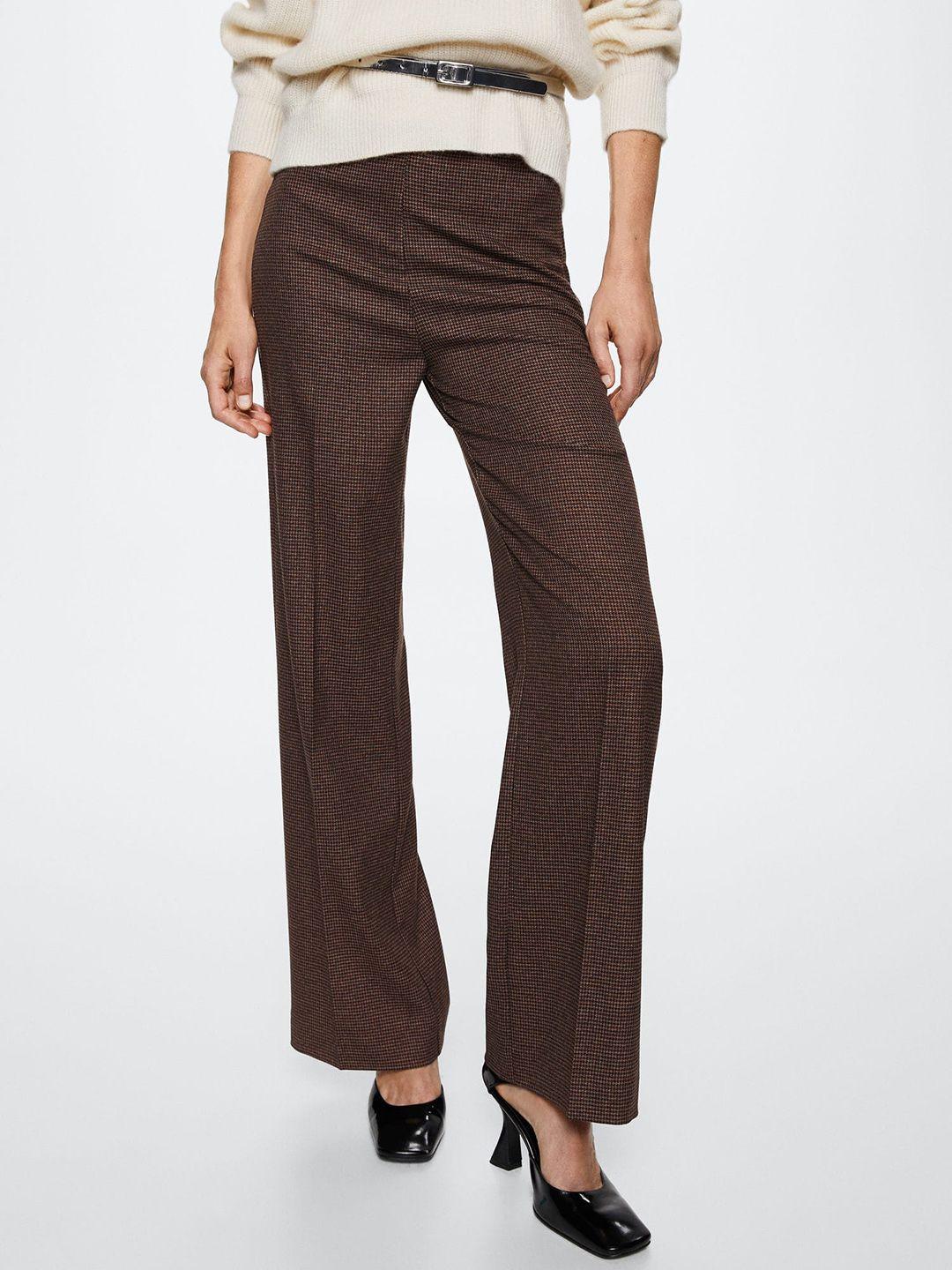 mango women brown houndstooth patterned high-rise parallel trousers