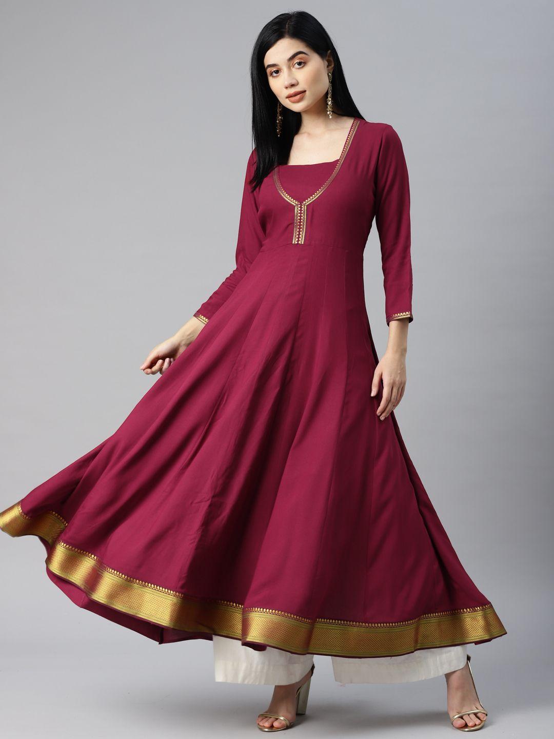 mbe women maroon embellished anarkali kurta