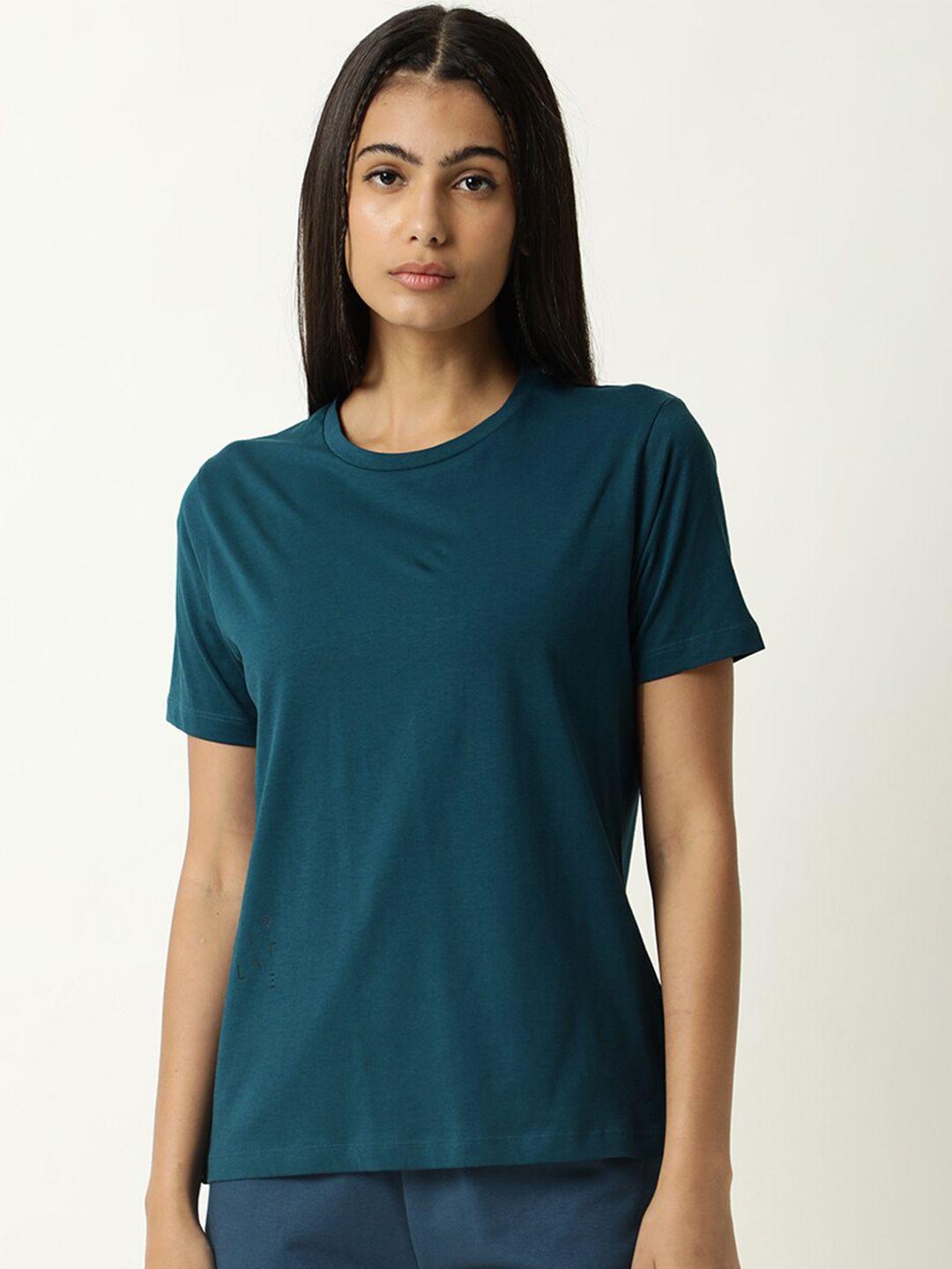 articale women green solid slim fit cotton t-shirt