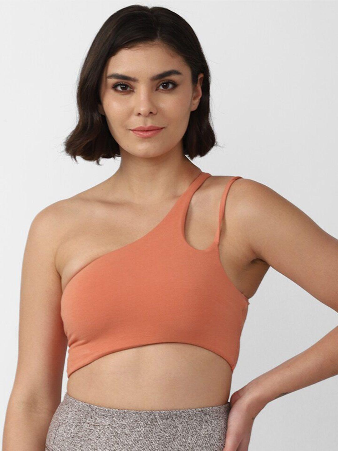 forever 21 orange one shoulder styled back crop top