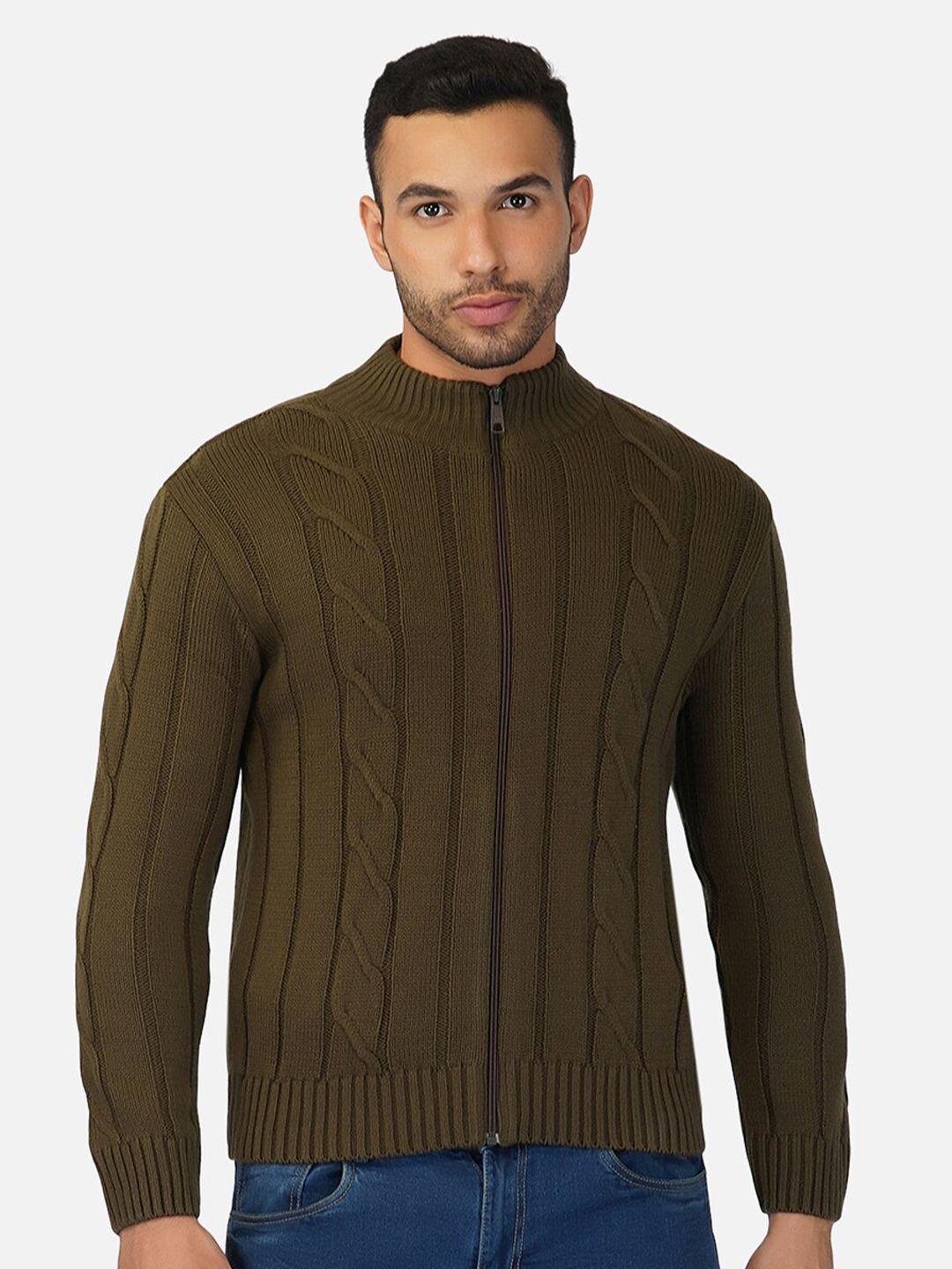 joe hazel men khaki cable knit striped cardigan