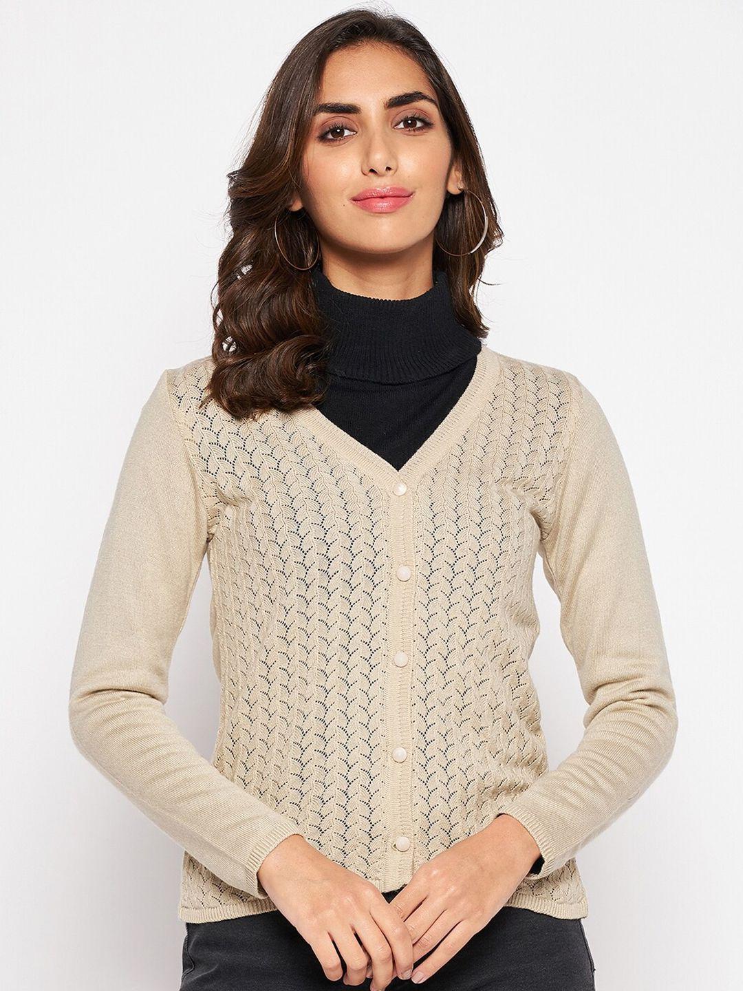 crozo by cantabil women beige acrylic cardigan