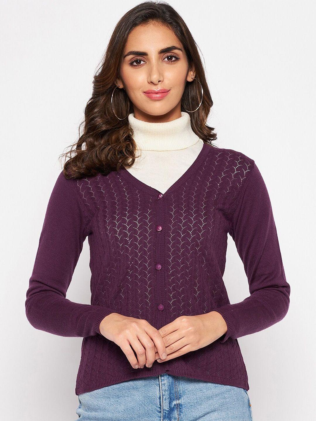 crozo by cantabil women acrylic purple cardigan