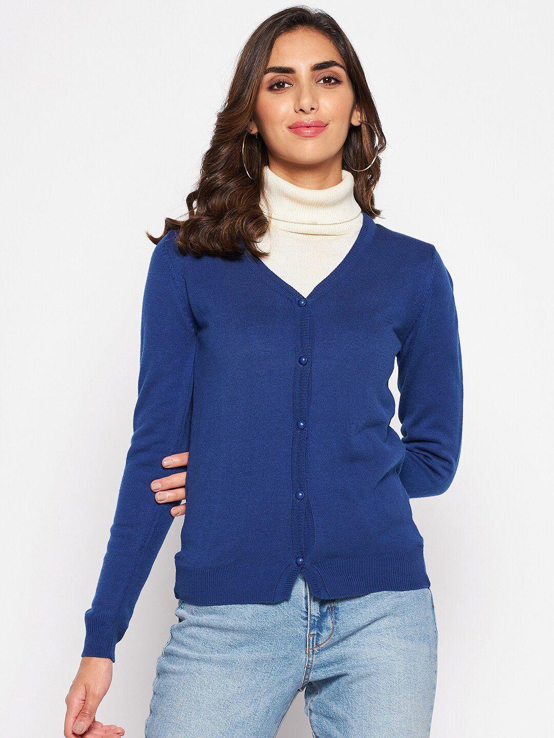 crozo by cantabil women acrylic blue cardigan