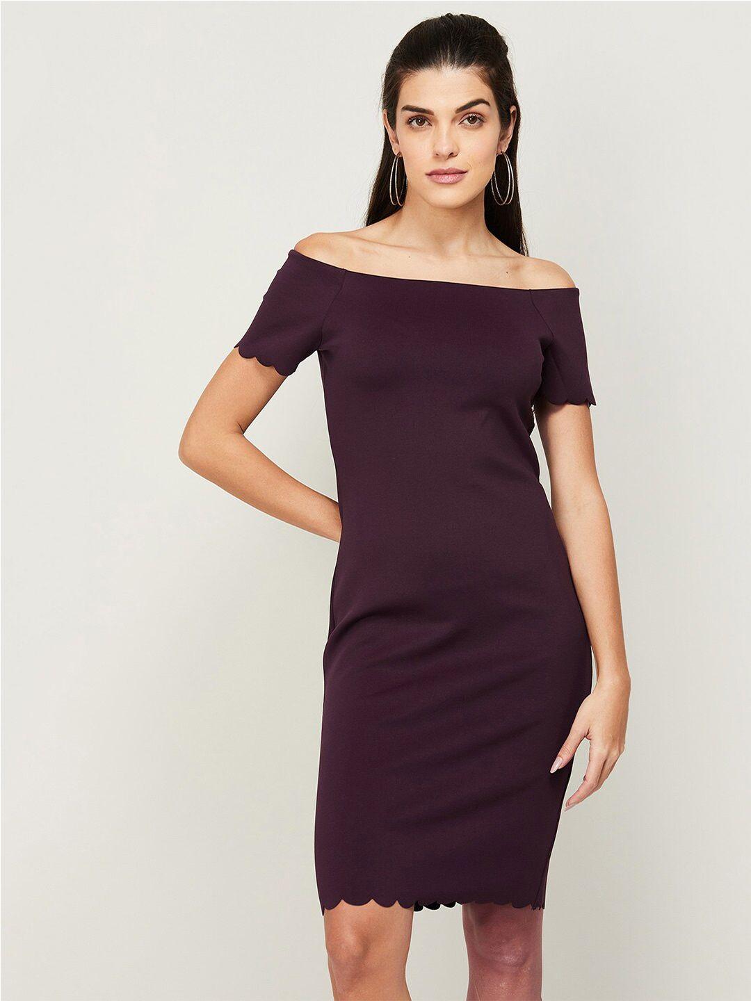 code by lifestyle purple off-shoulder sheath dress