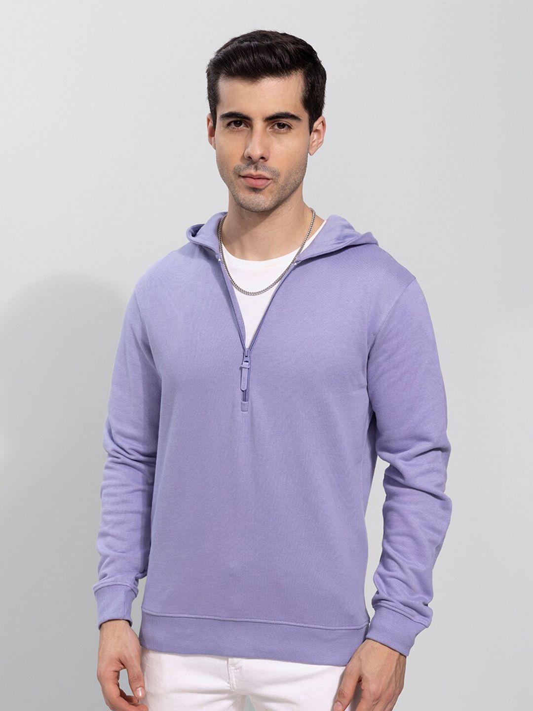 snitch men purple solid cotton hooded sweatshirt