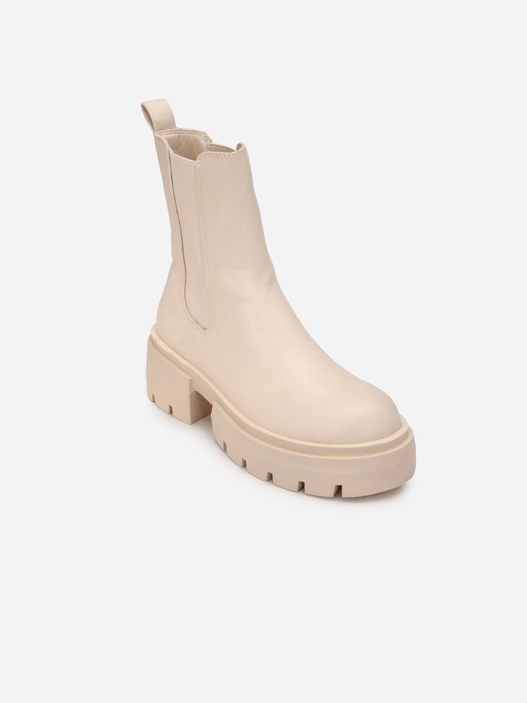 forever 21 women cream solid chelsea boots