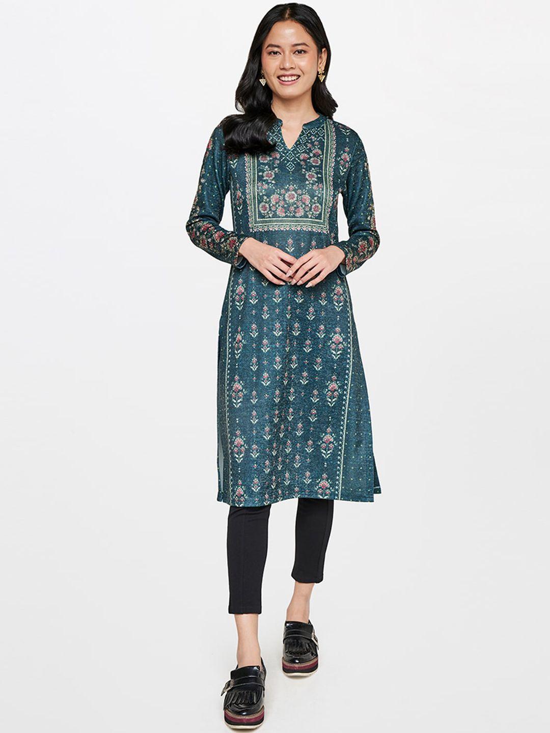 global desi women green ethnic motifs printed kurta