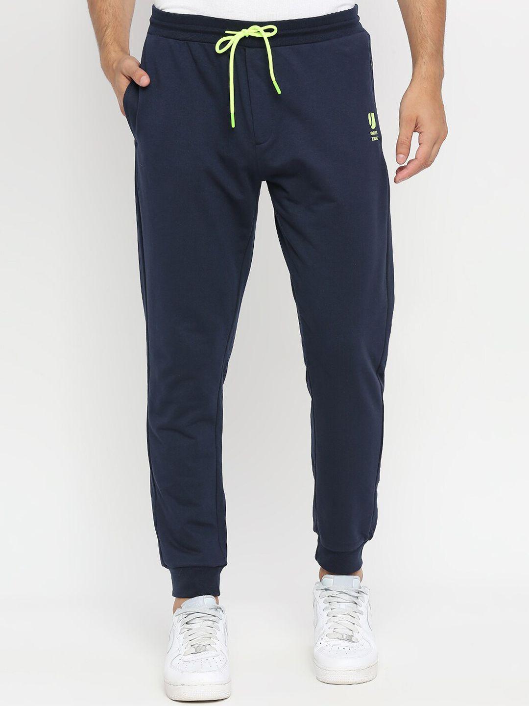 underjeans by spykar men navy blue solid joggers