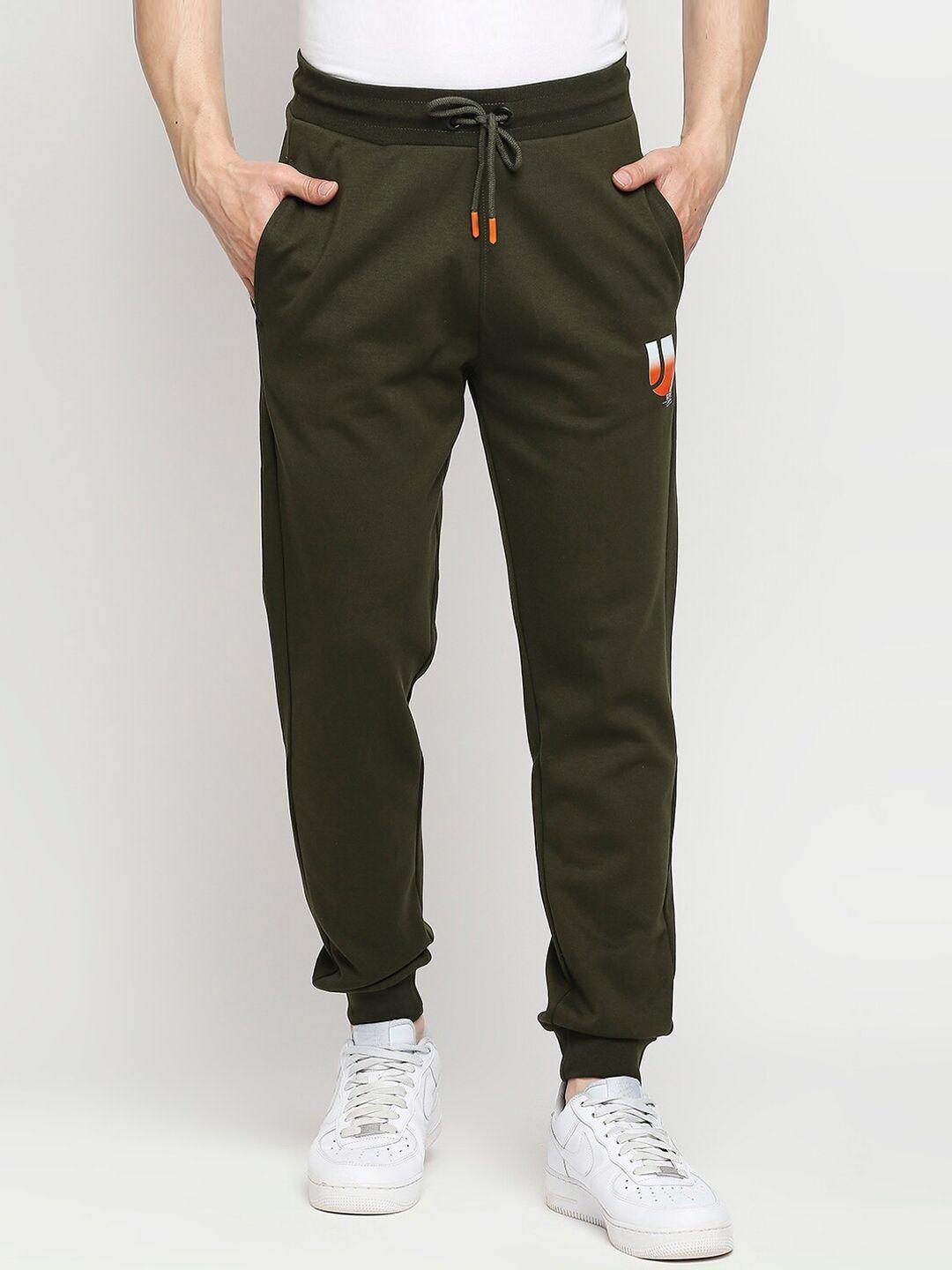 underjeans by spykar men olive green solid joggers