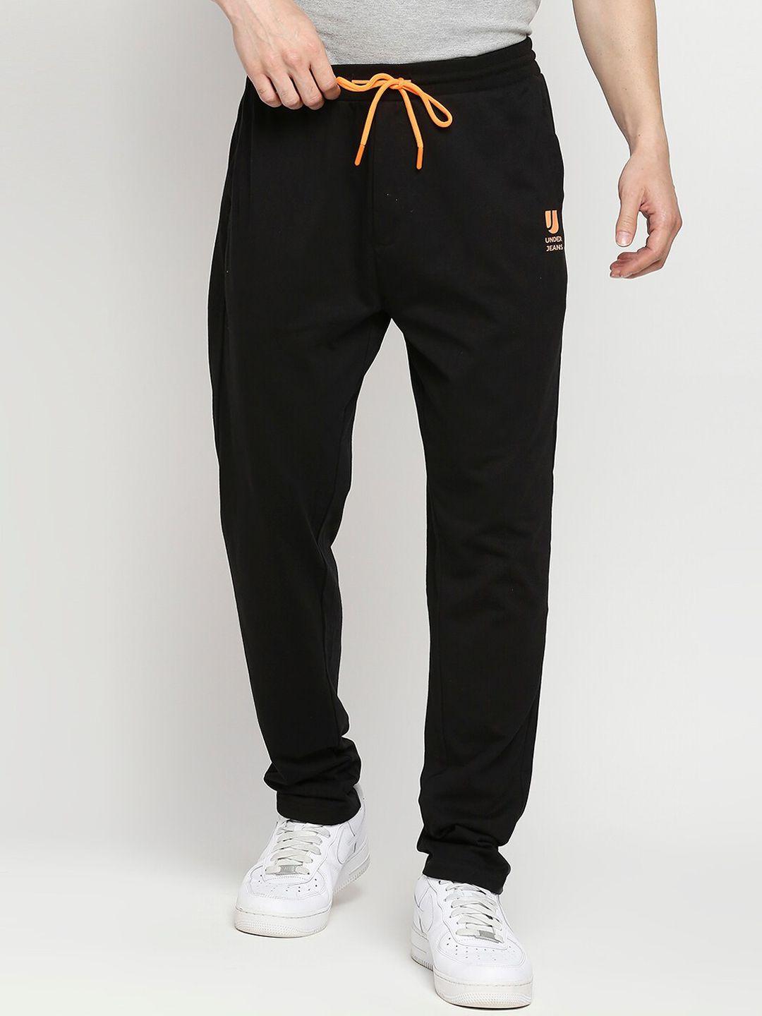 underjeans by spykar men black solid track pants