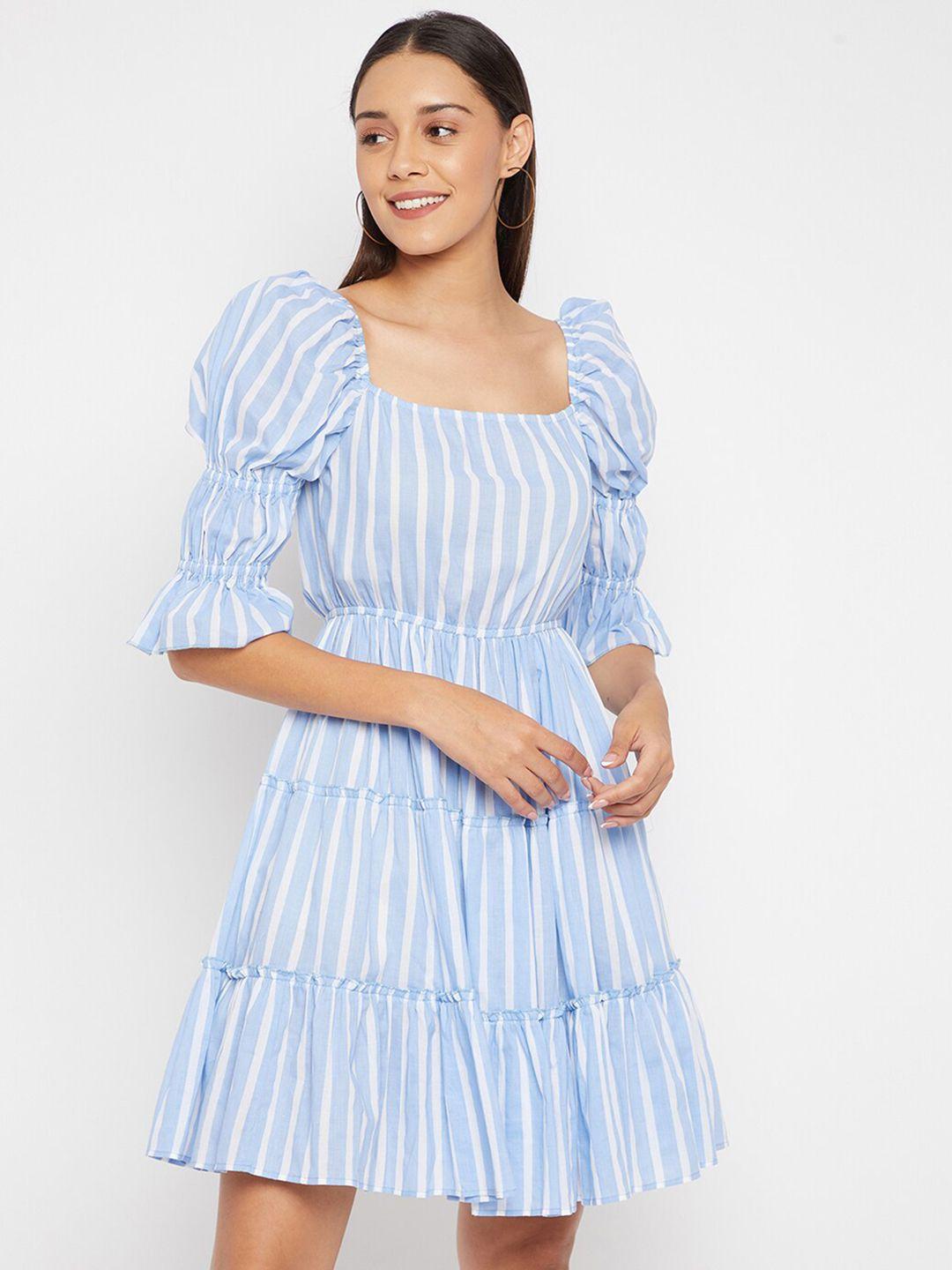 panit blue & white striped fit & flare dress