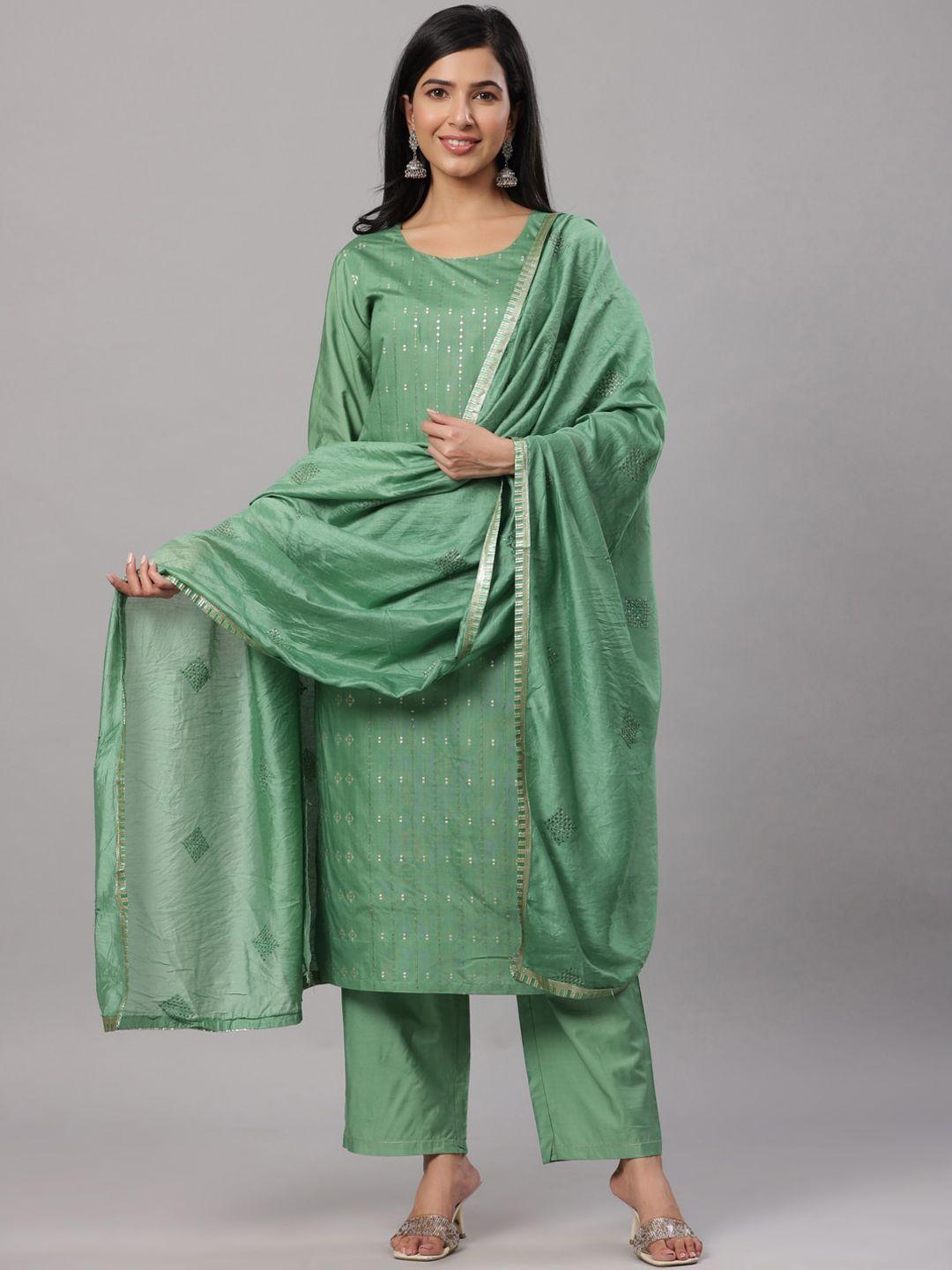 do dhaage women green sequinned kurta with trousers & with dupatta