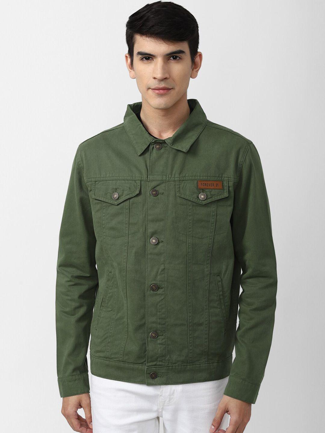 forever 21 men green pure cotton denim jacket