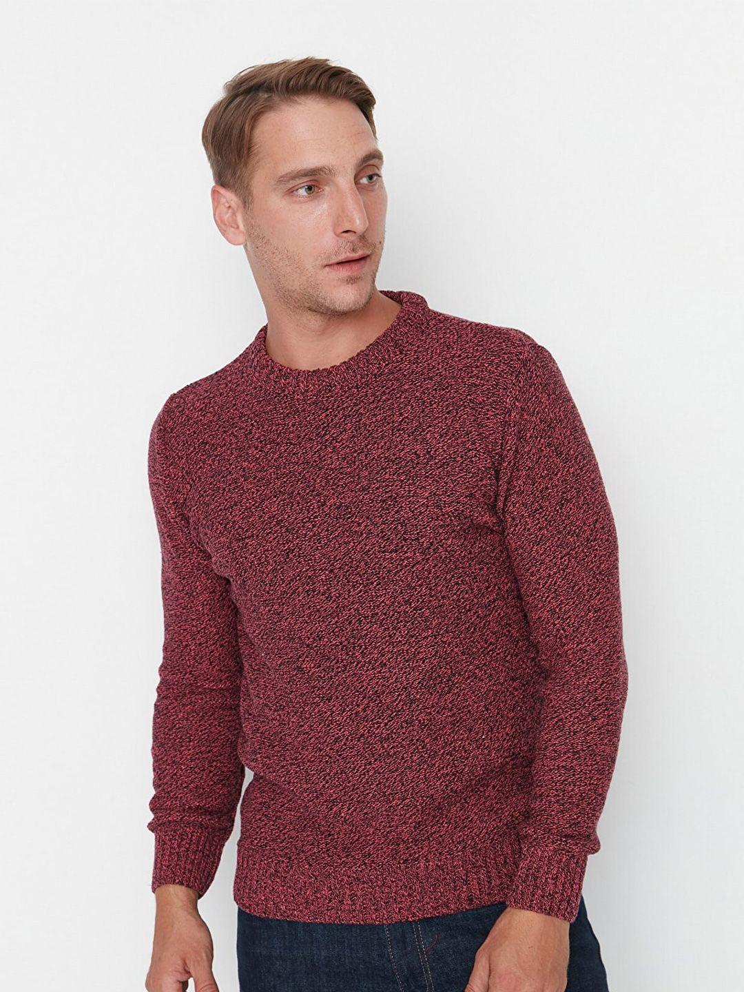 trendyol men rust & black cable knit pullover