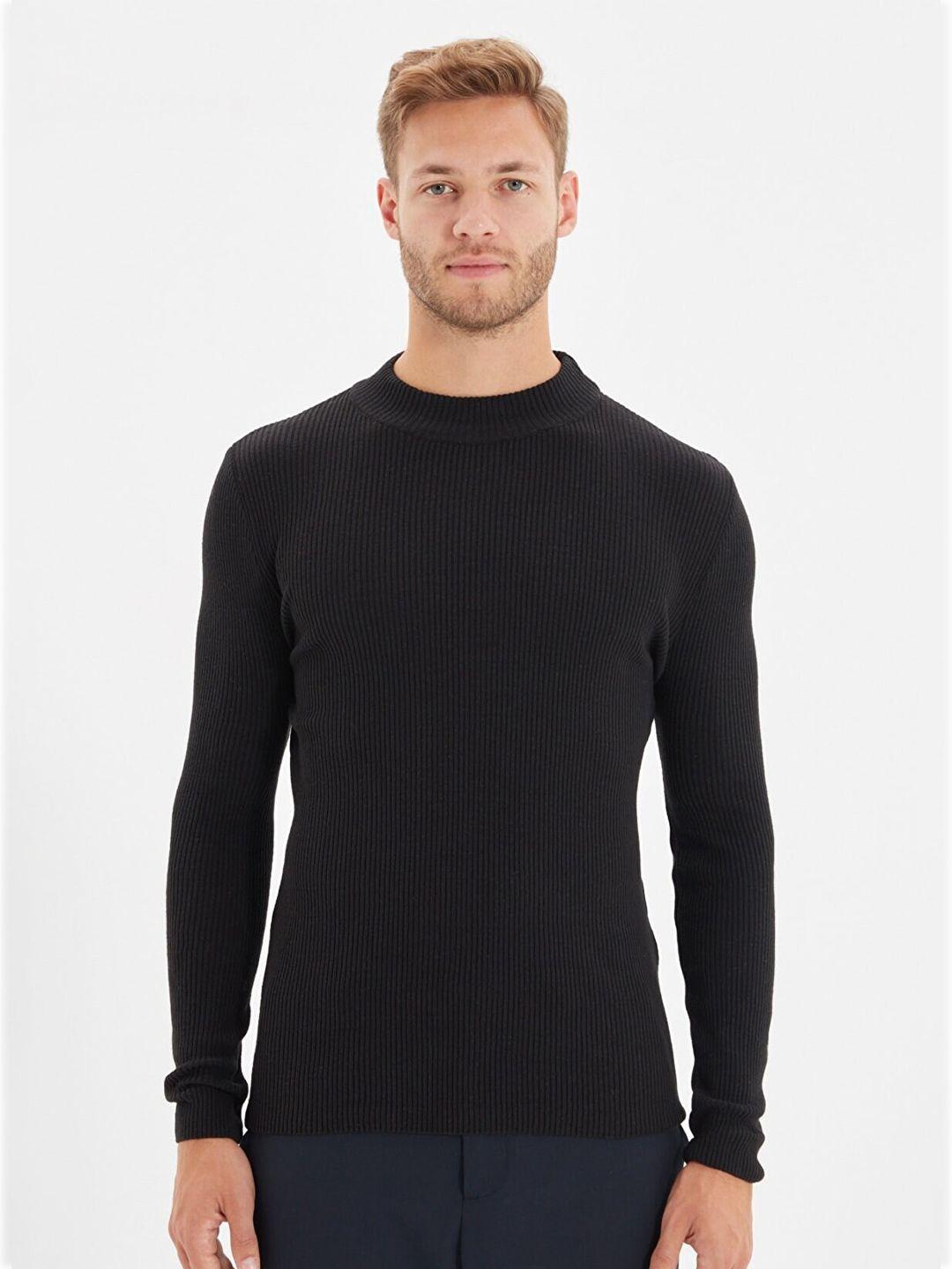 trendyol men black ribbed pullover