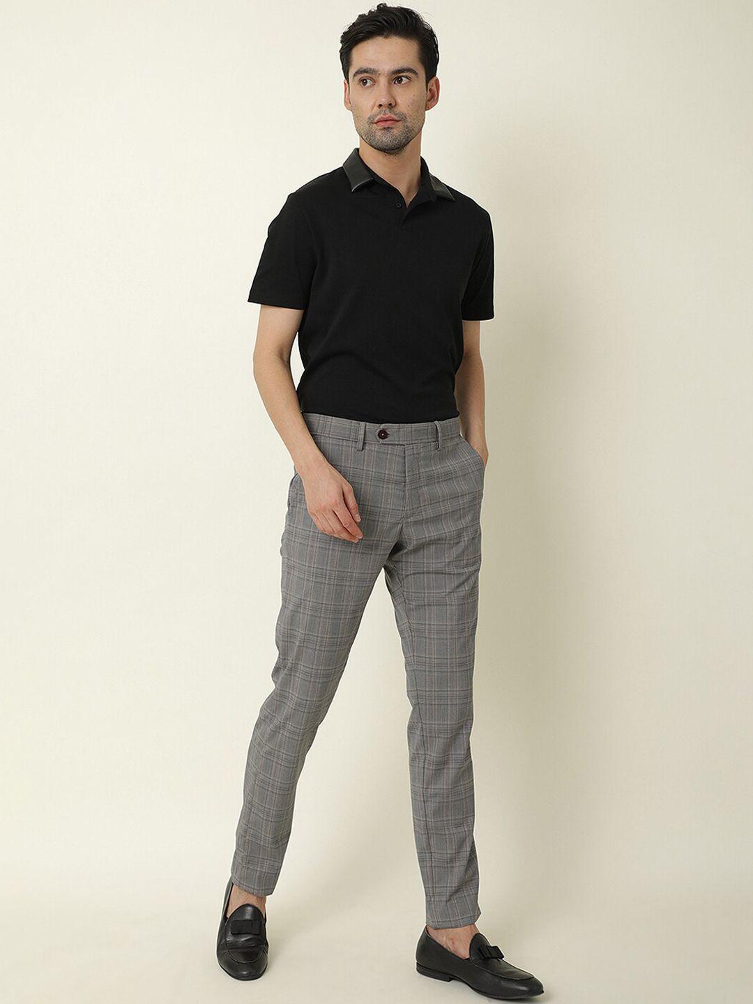 rare rabbit men grey checked slim fit cotton trousers