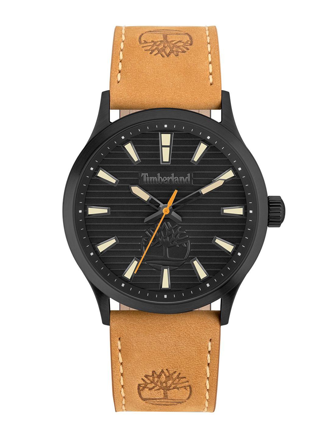 timberland men black dial & brown leather strap analogue watch tdwga2152003