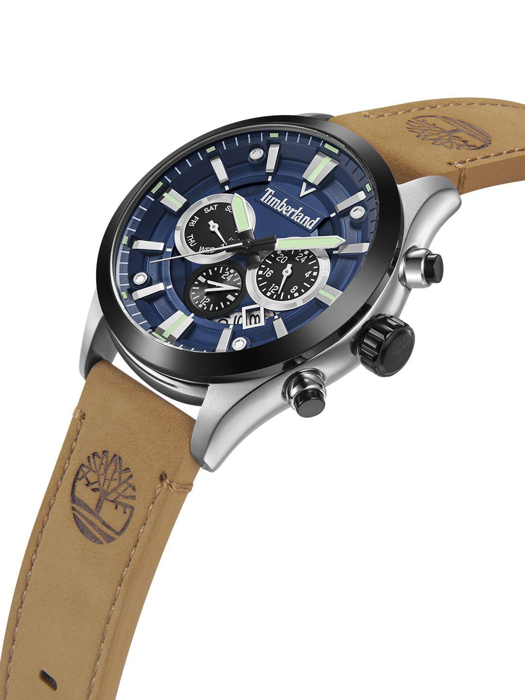 timberland men blue dial & brown leather strap analogue watch tdwgf2132101