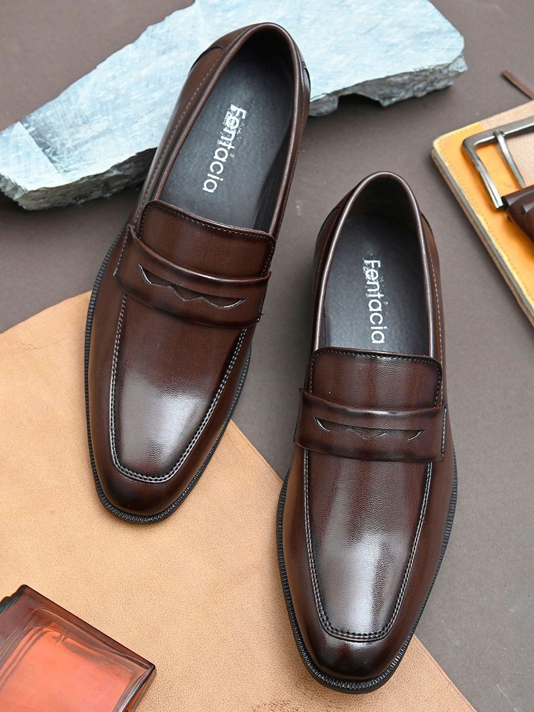 fentacia men brown solid formal slip-on shoes