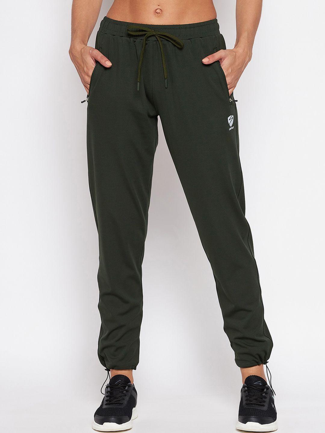 unpar women olive green solid regular fit joggers