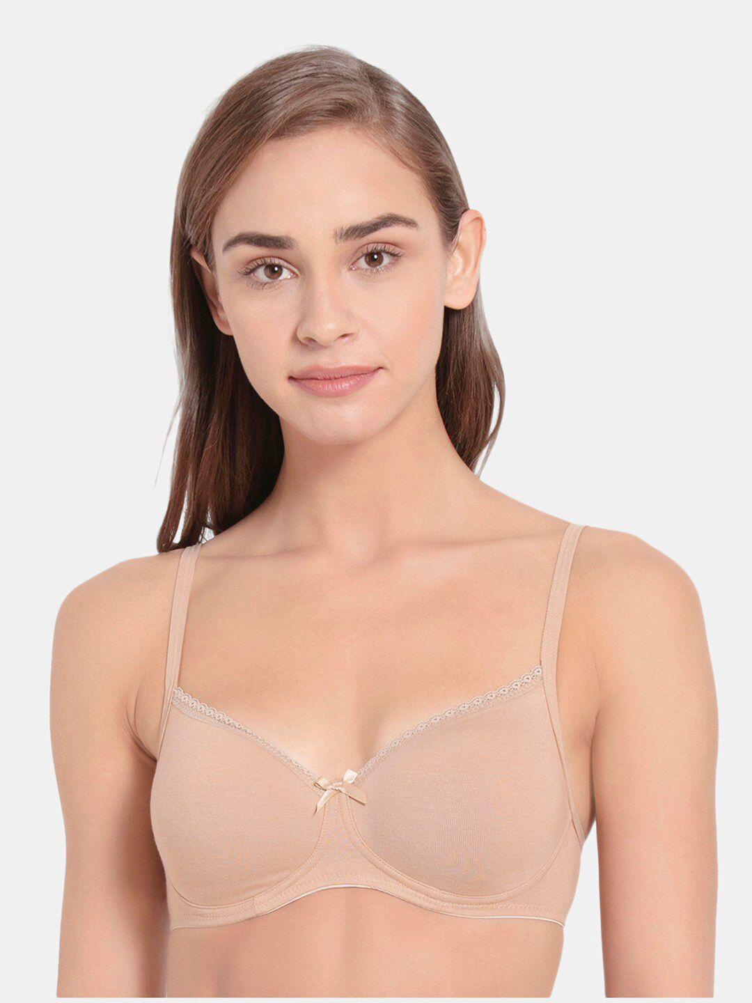 jockey beige lightly padded padded medium coverage lace styling t-shirt cotton bra