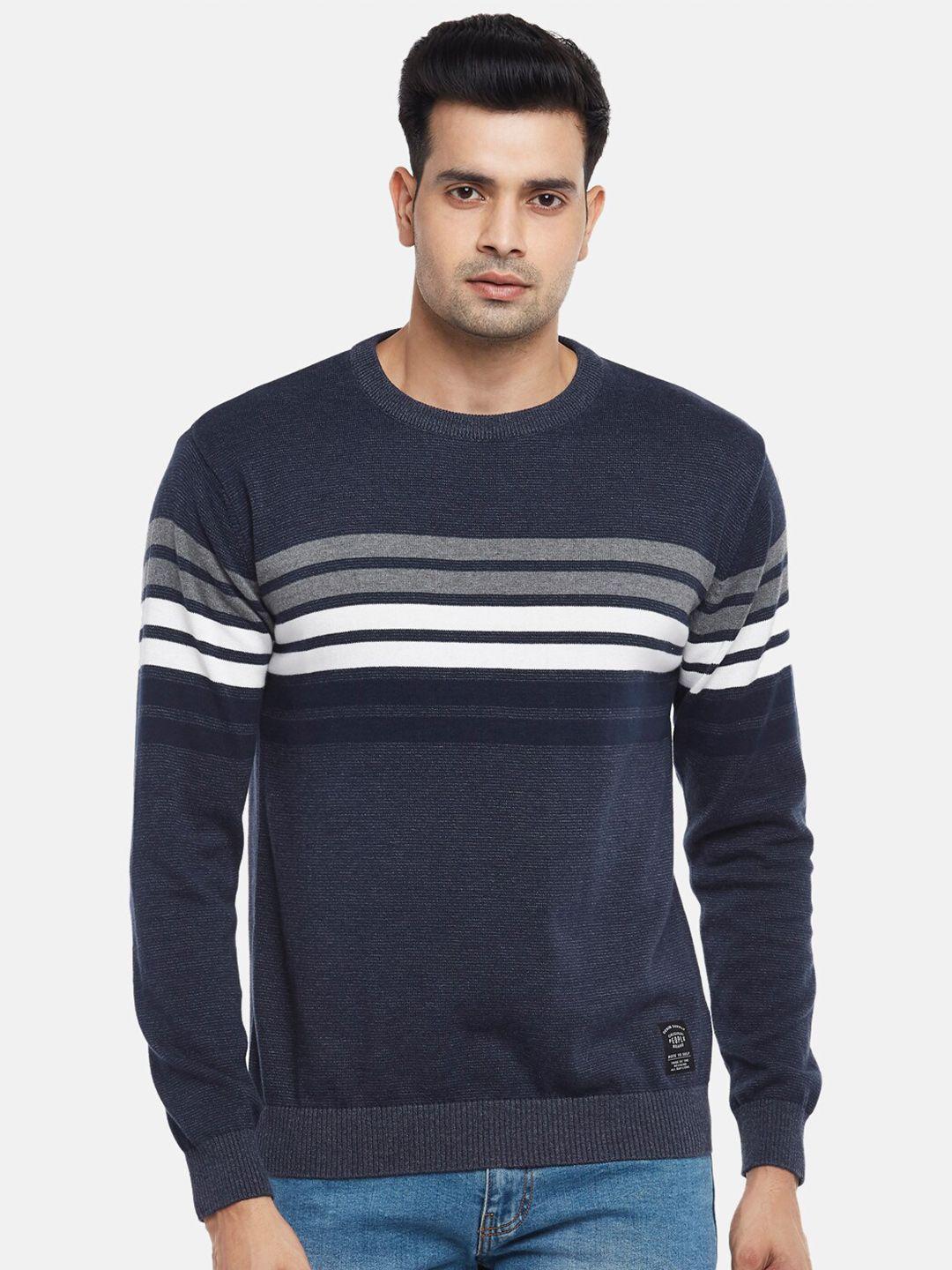 people men blue & white striped cotton pullover