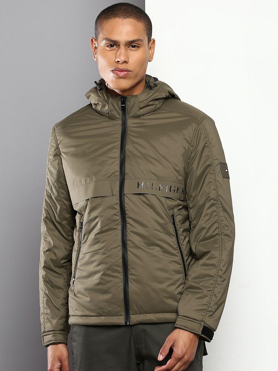 tommy hilfiger men khaki hooded padded jacket