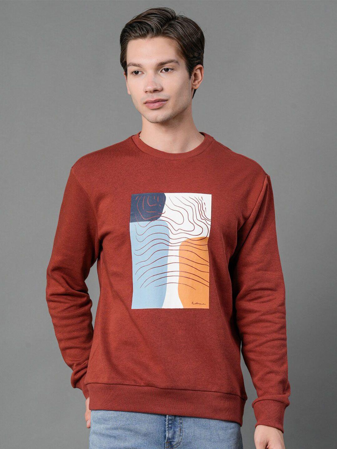 red tape men maroon printed sweatshirt