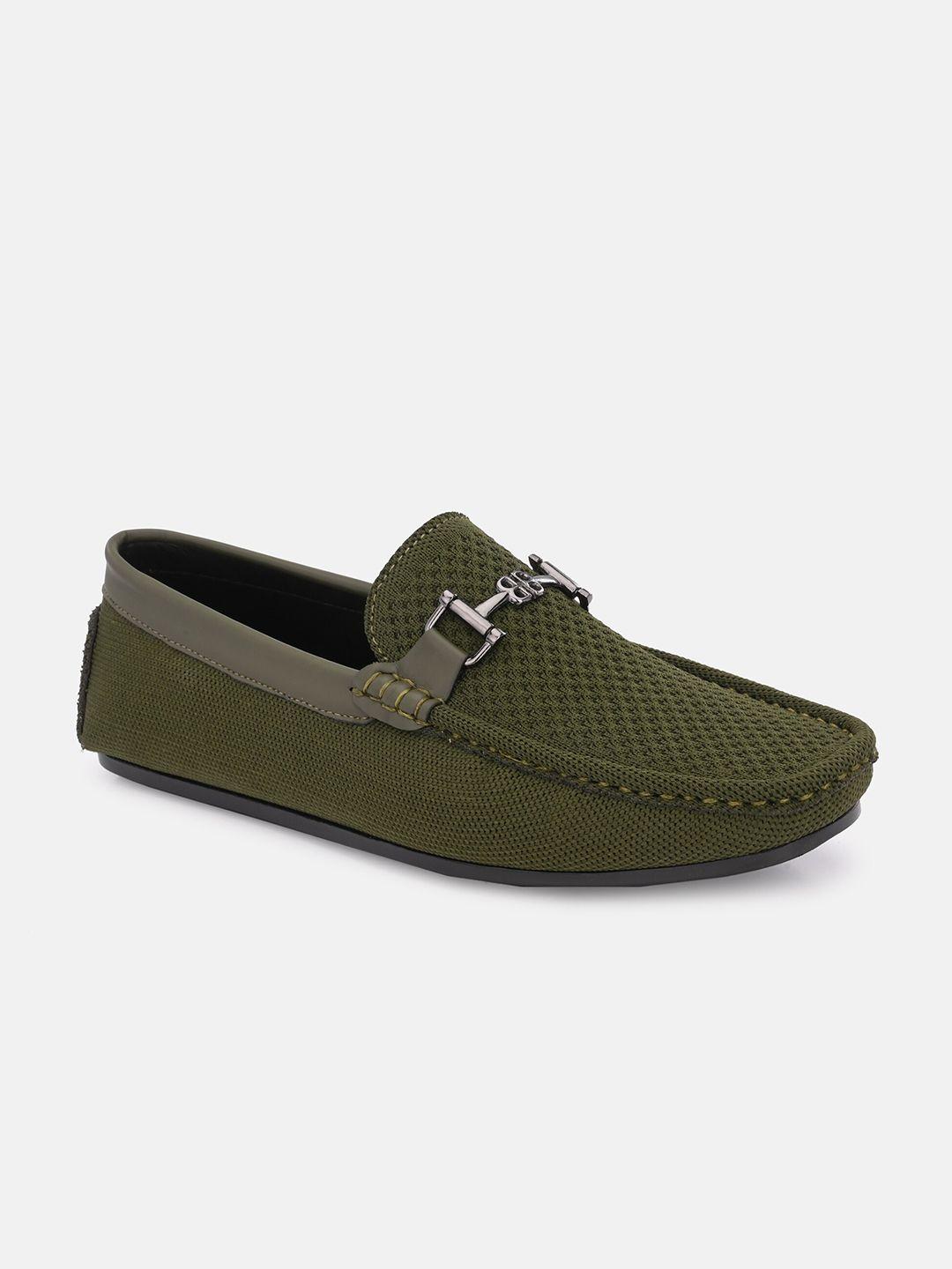 big fox men olive green woven design driving shoes