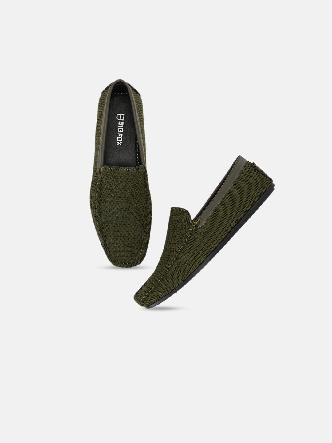 big fox men olive green woven design loafers