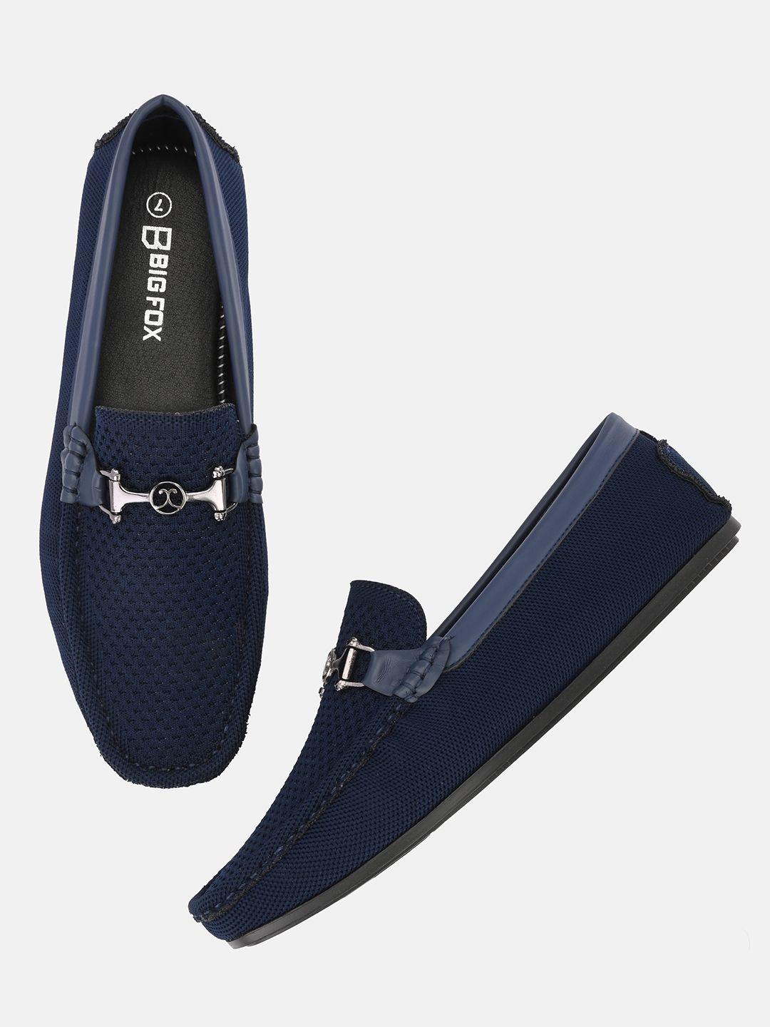 big fox men blue woven design loafers