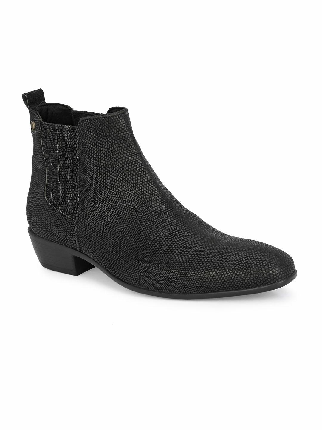 delize men black textured heeled boot