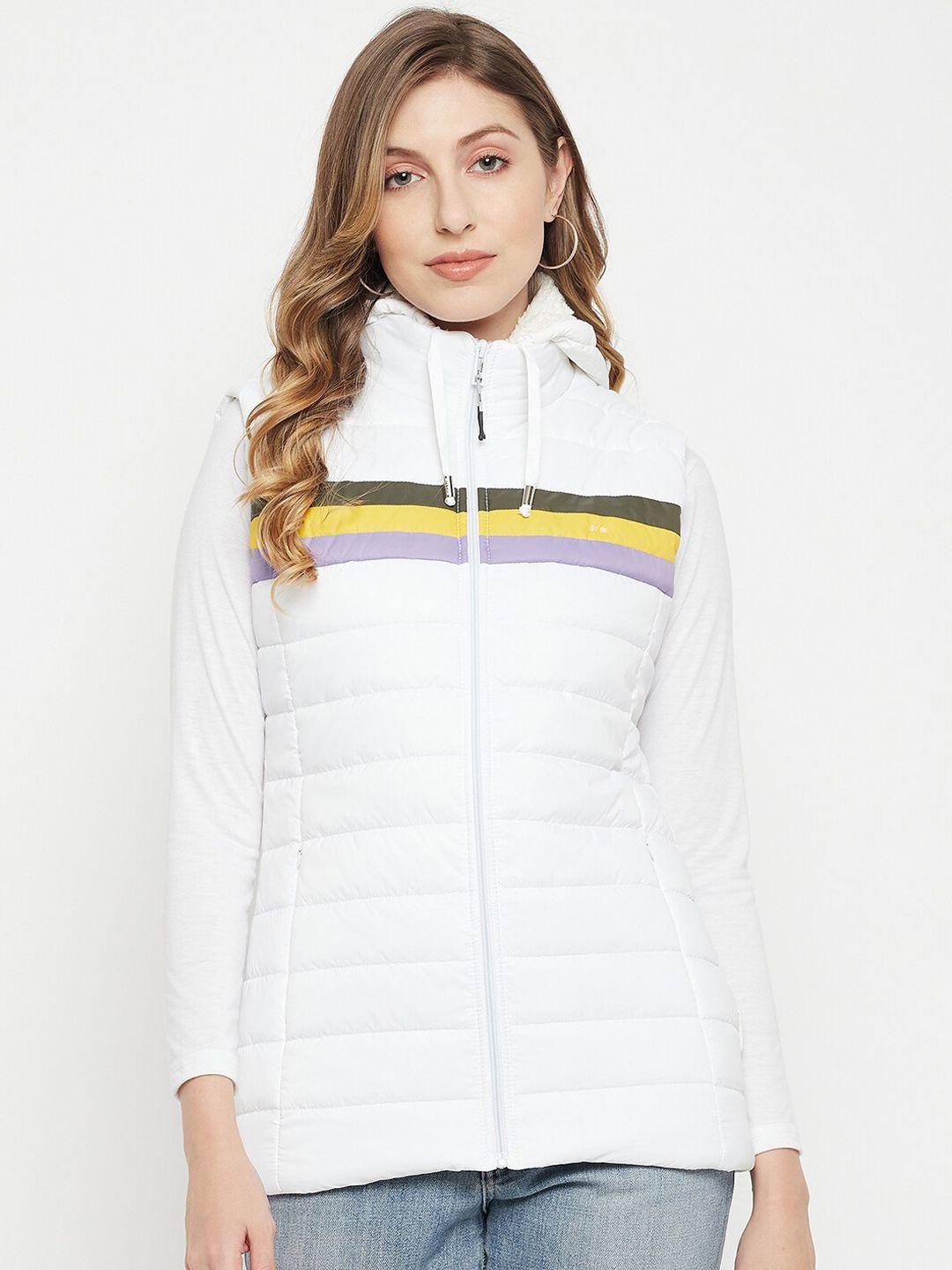 okane women white striped lightweight puffer jacket