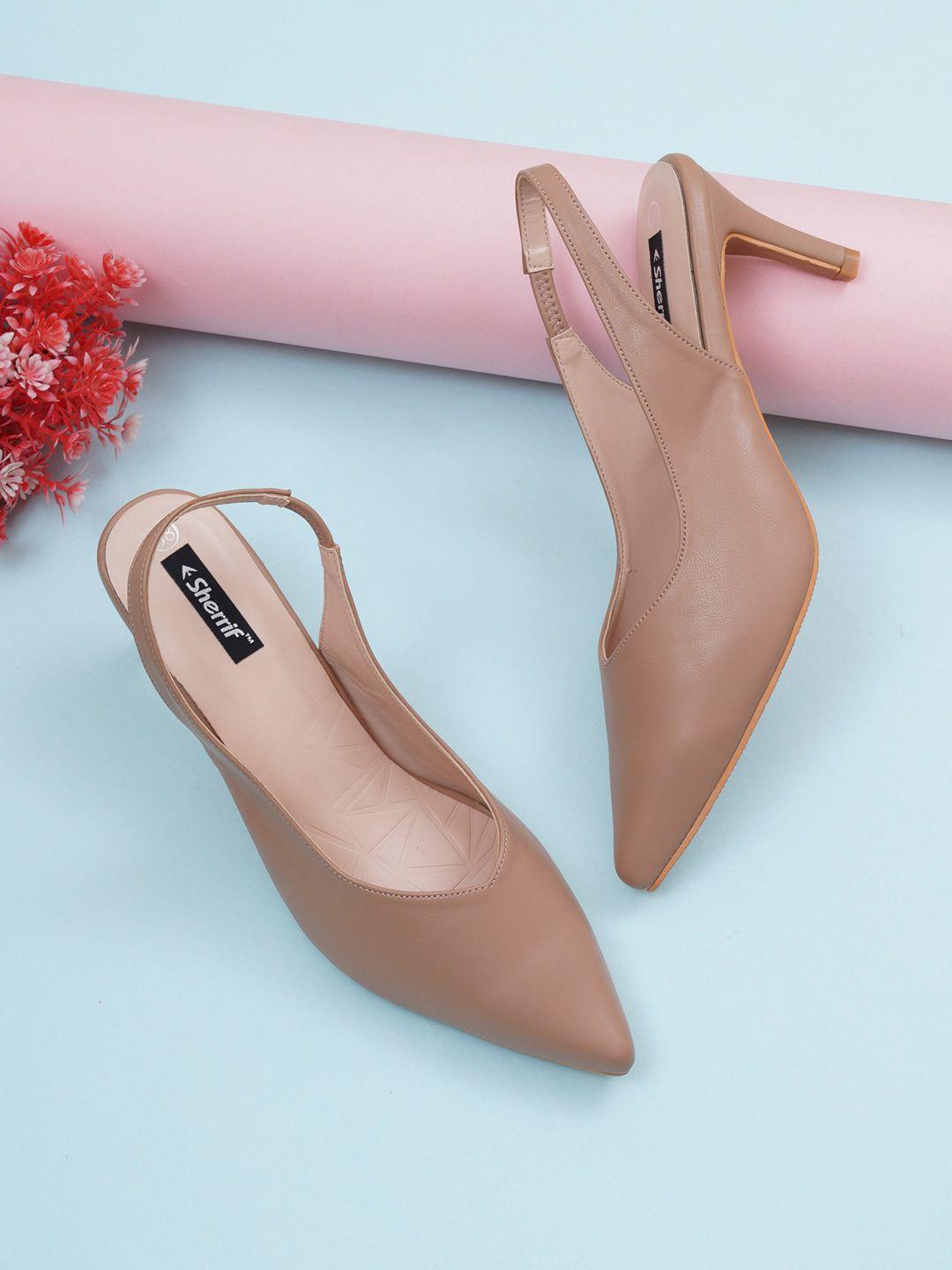 sherrif shoes beige solid pumps heels