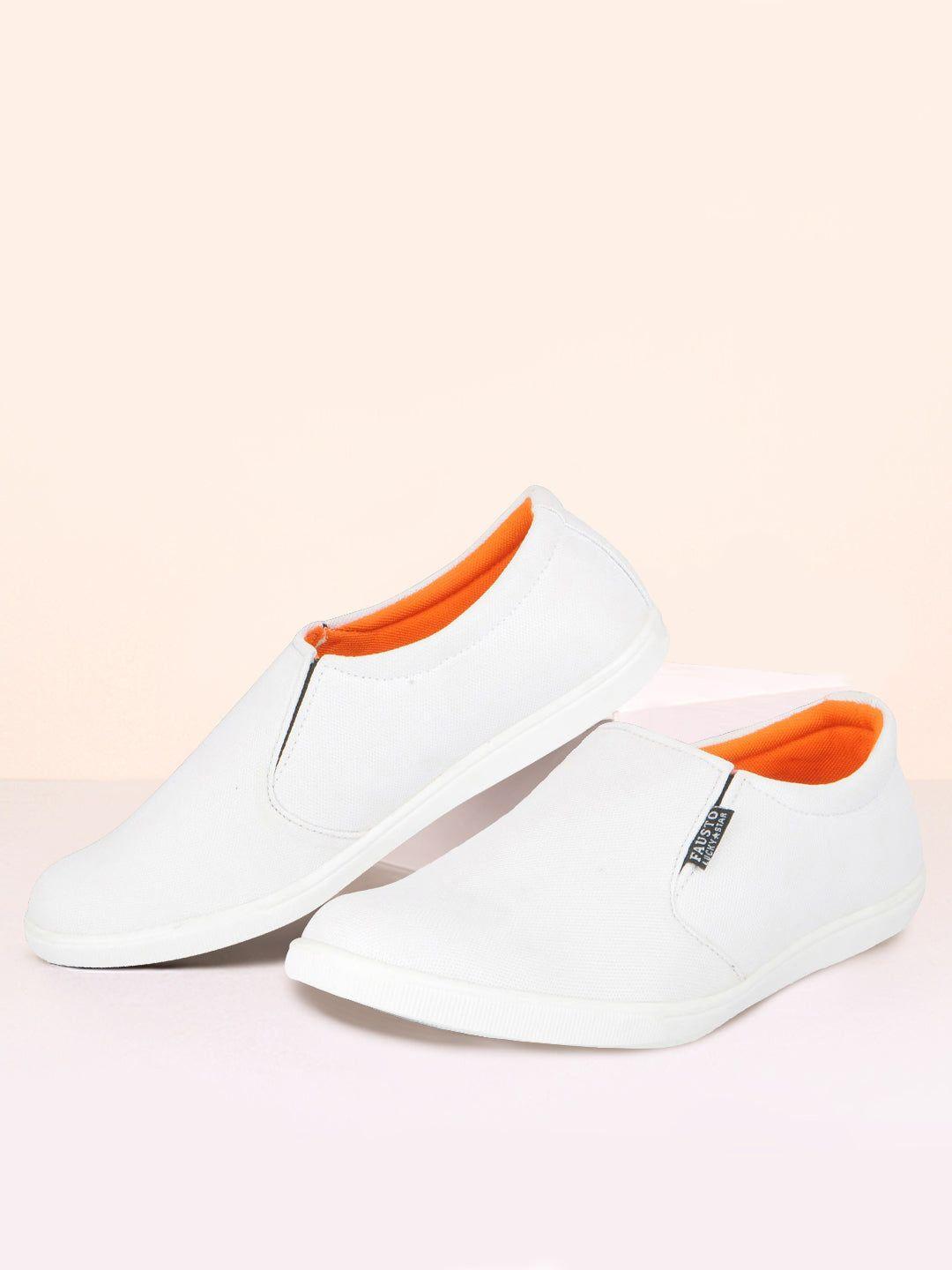 fausto men white slip-on sneakers