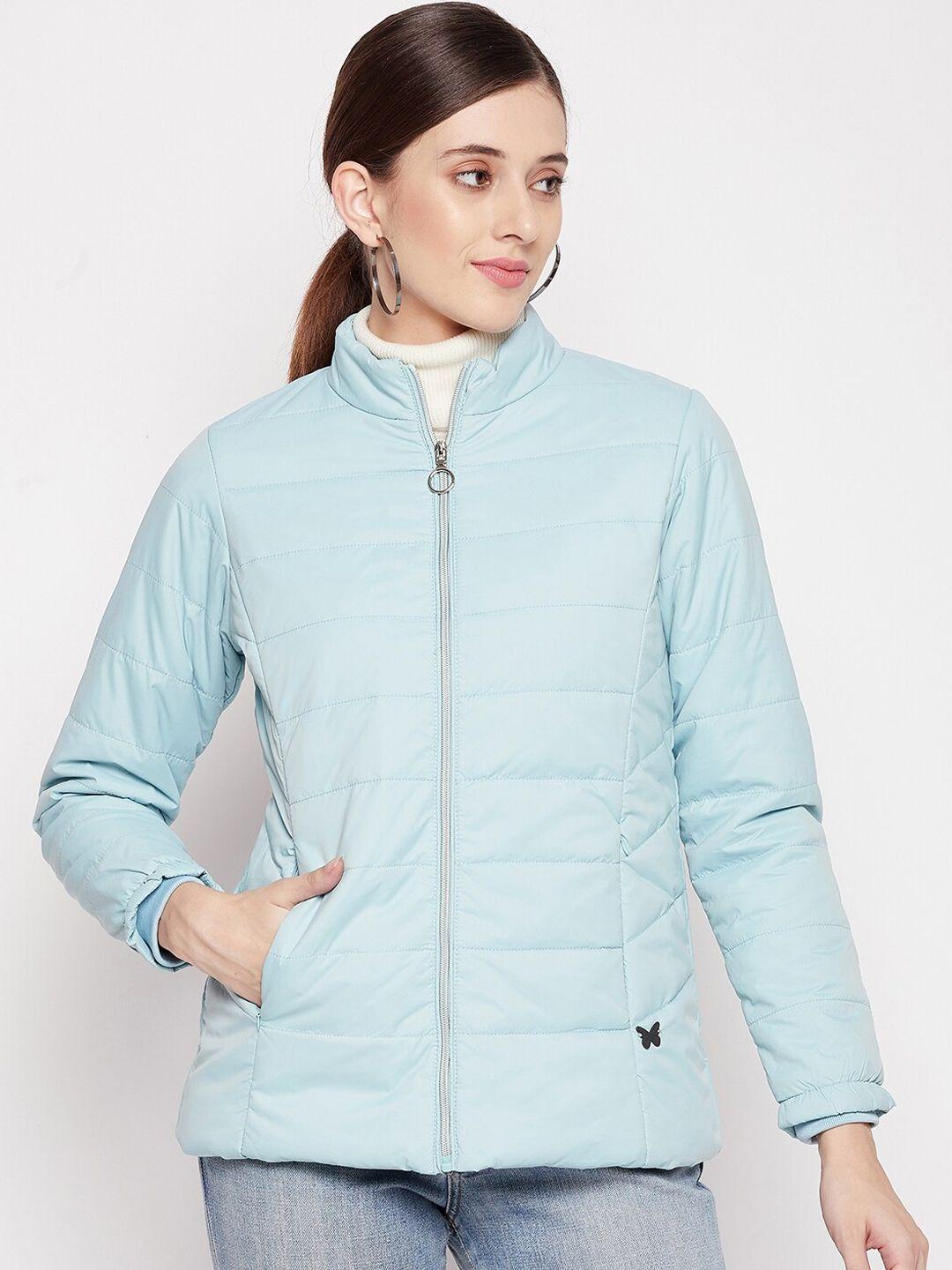 duke women turquoise blue solid long sleeves padded jacket