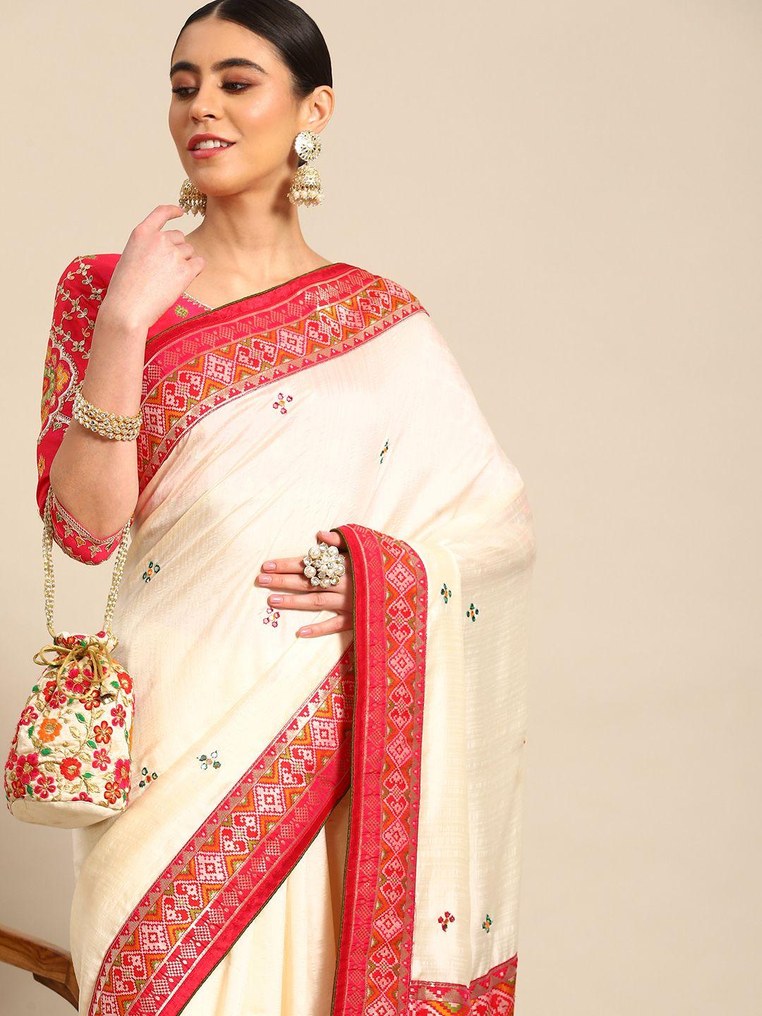 all about you white & pink ethnic motifs pure silk banarasi saree