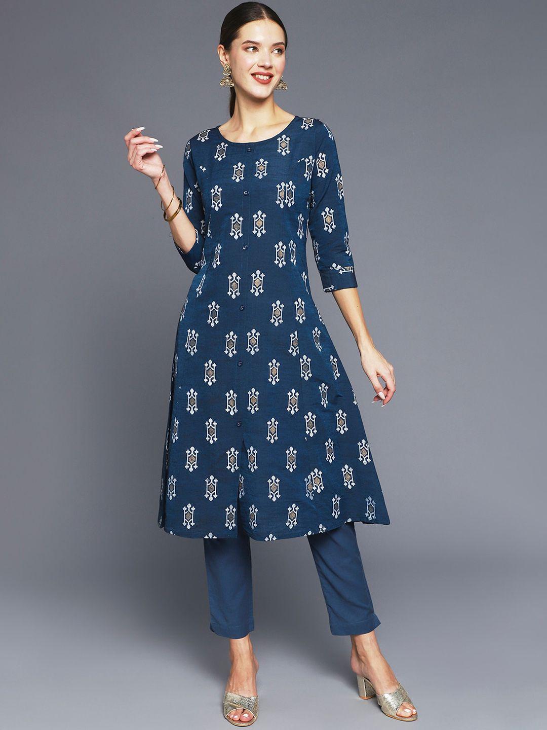 anubhutee women blue ethnic motifs printed kurta