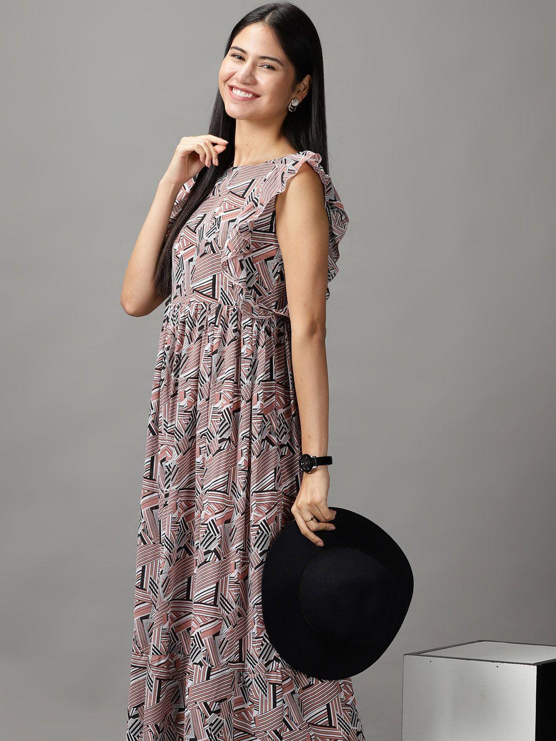 showoff women peach-coloured & black chiffon maxi midi dress